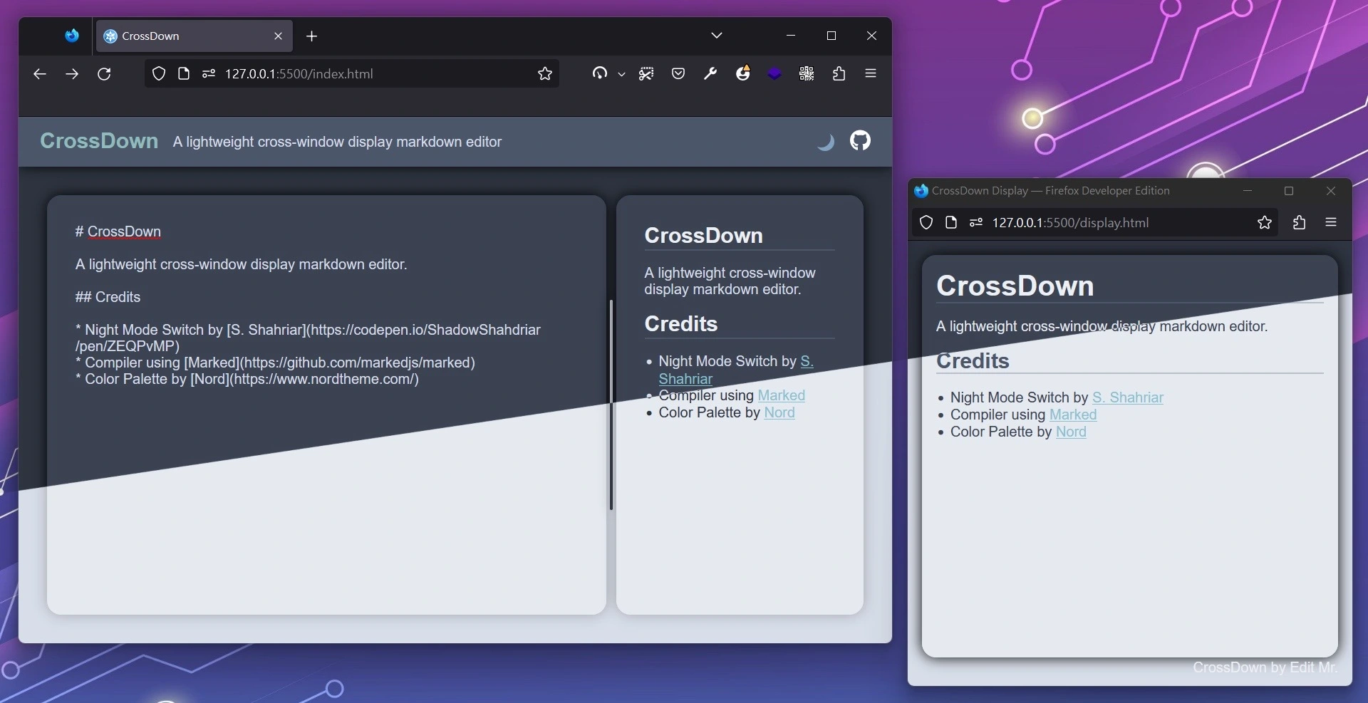 【自製】CrossDown - 一個輕量化跨窗口顯示的Markdown編輯器